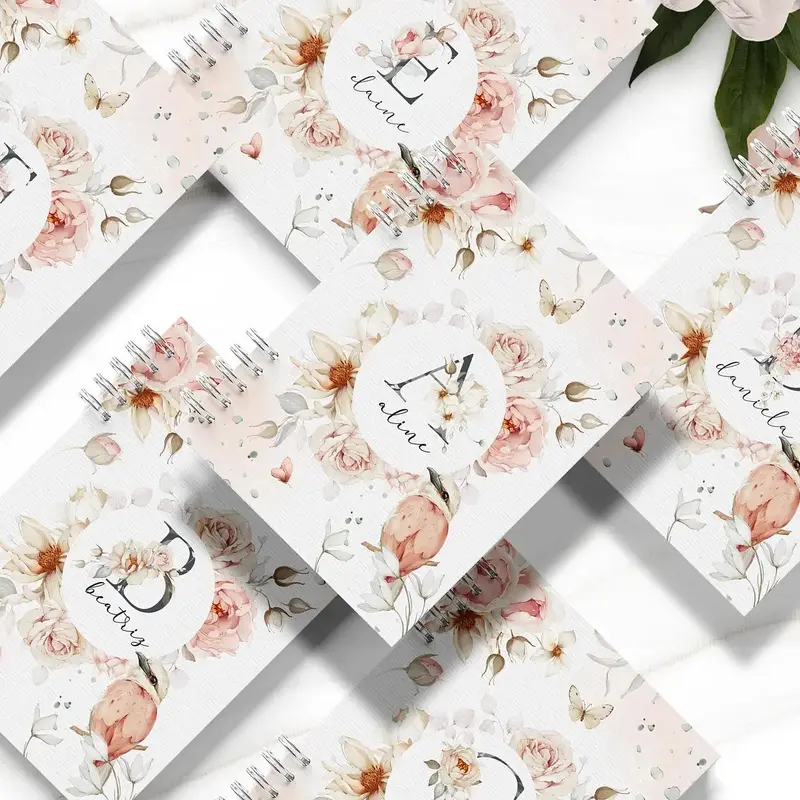 Caderno  Coleção Refúgio Floral Alfabeto Rosa Com Marcador