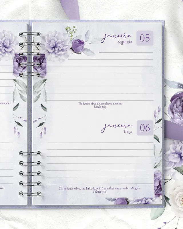 Agenda 2026 2 Dias por Página COM VERSÍCULOS Violeta