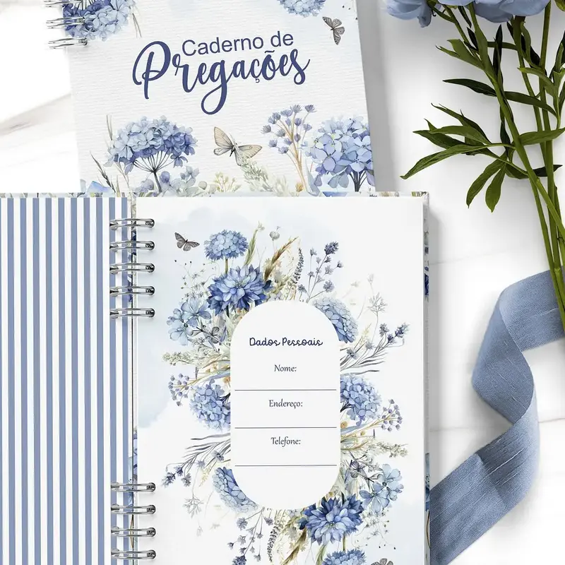 Caderno de Pregações Azul Floral