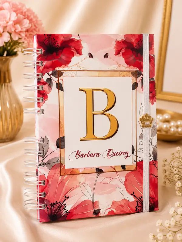 Caderno Floral VERMELHO Alfabeto A a Z