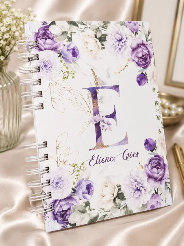 CADERNO + BLOCO Floral Violeta Alfabeto A a Z